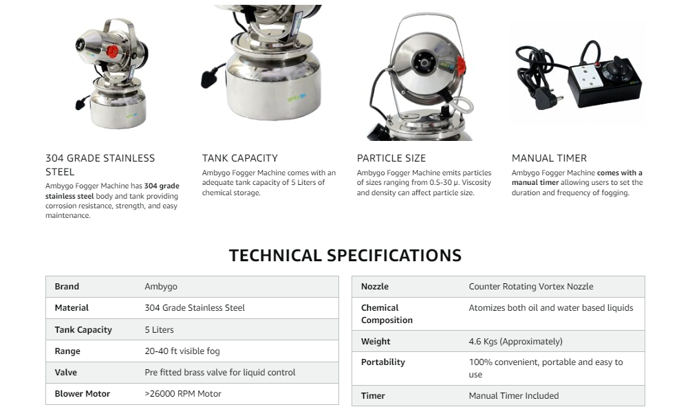 Ambygo Fogger Specifications